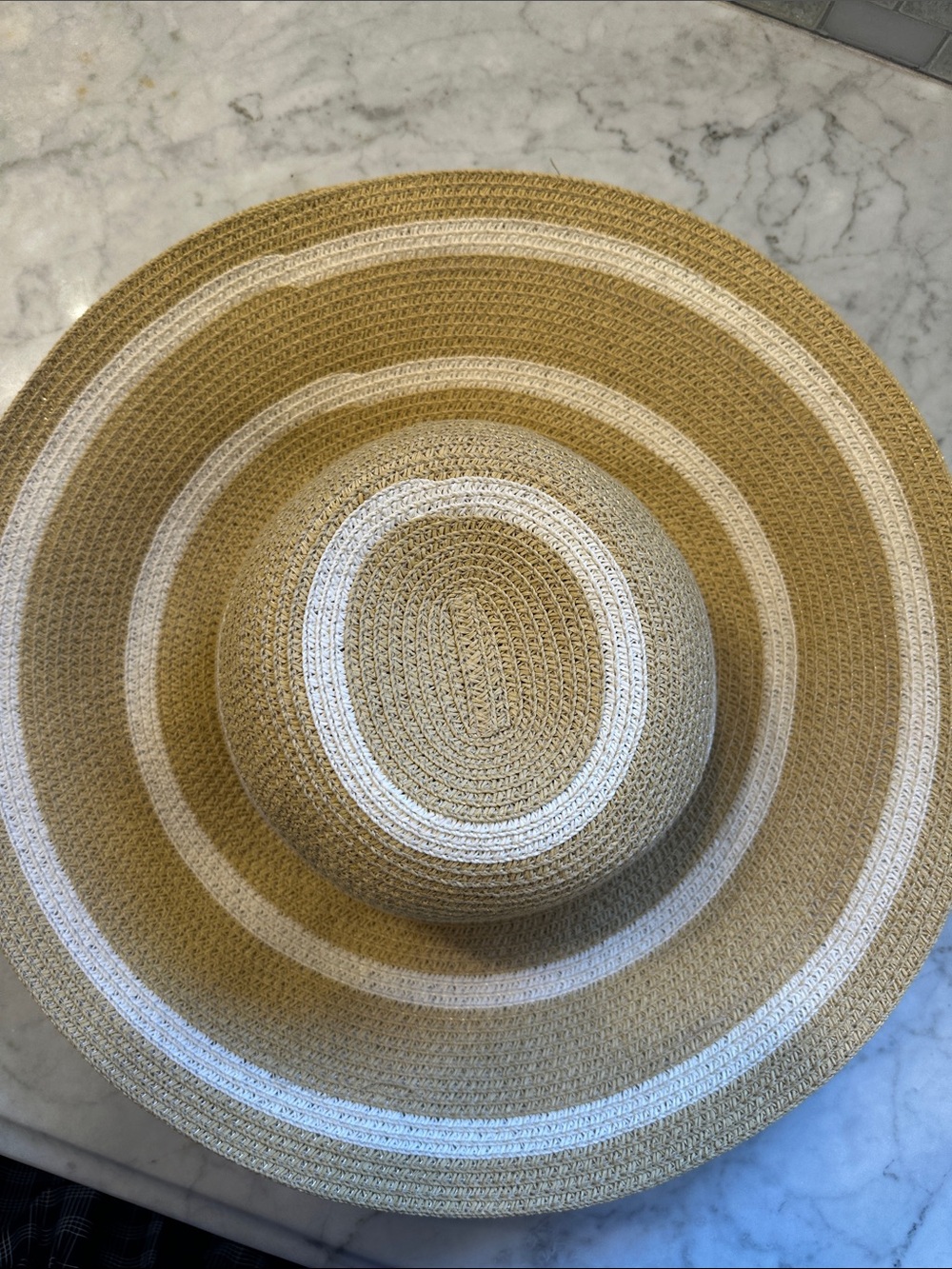 Beach Hat Summer Tan and White Straw Hat - Picture 5 of 7